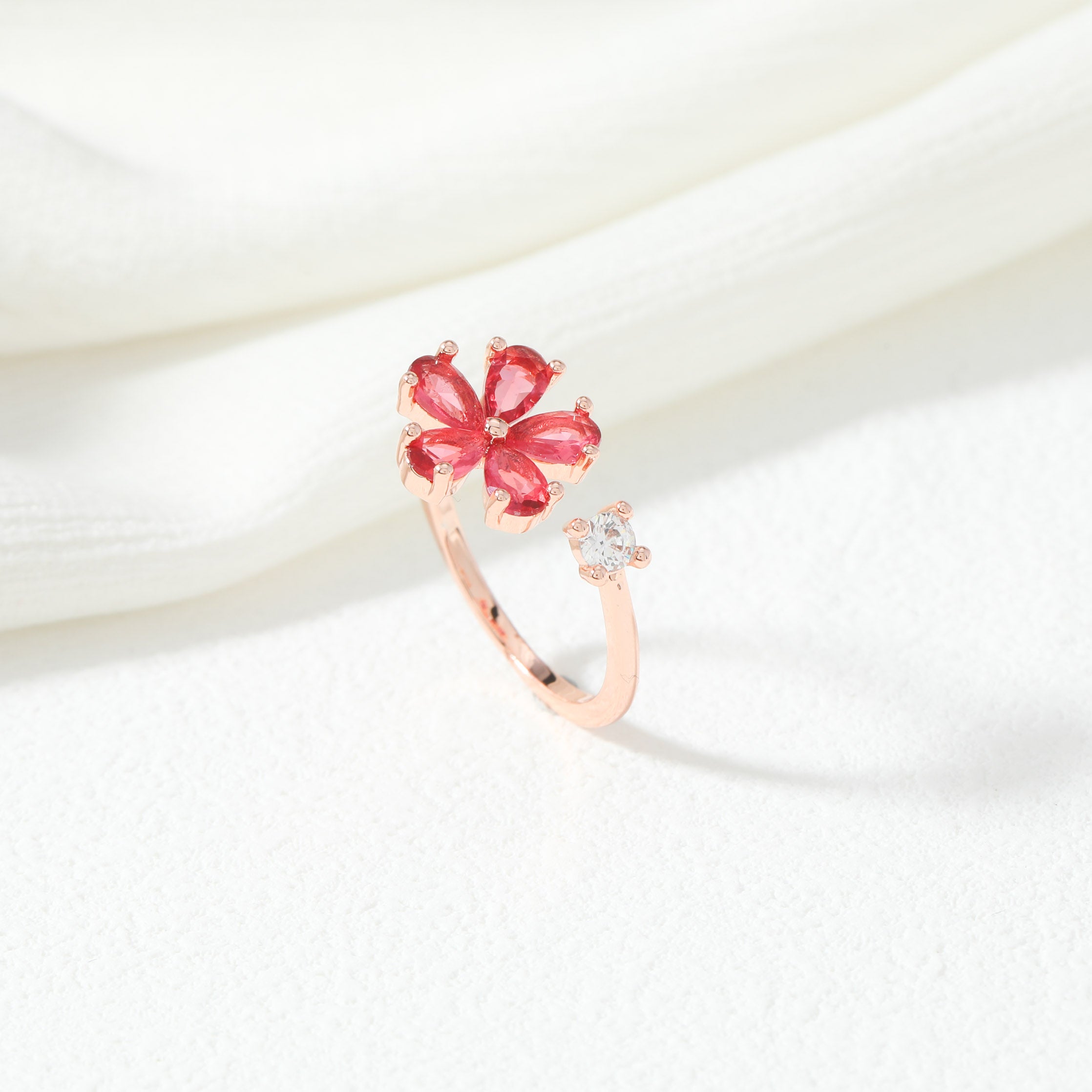 Sparkling Crystal Pink Flower Ring