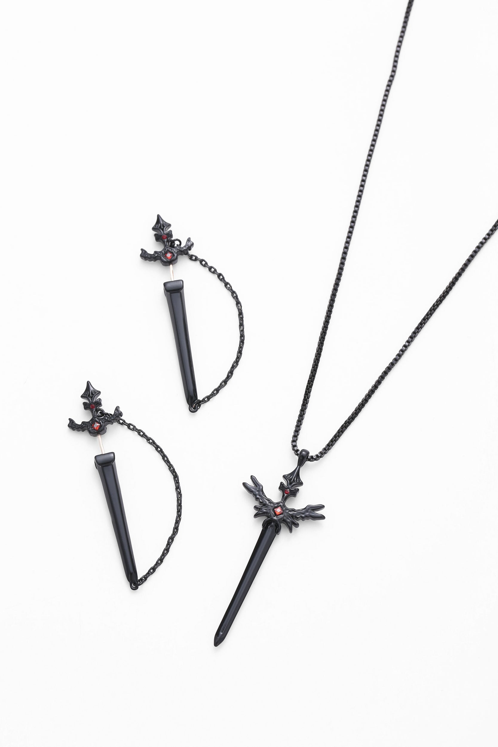 Black grimm earrings – alternate angle