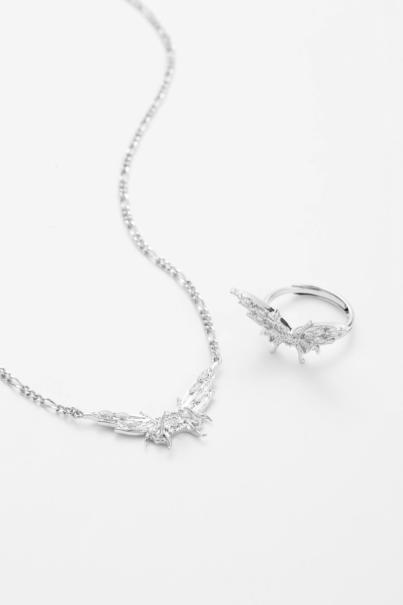Silver papillon necklace – alternate angle