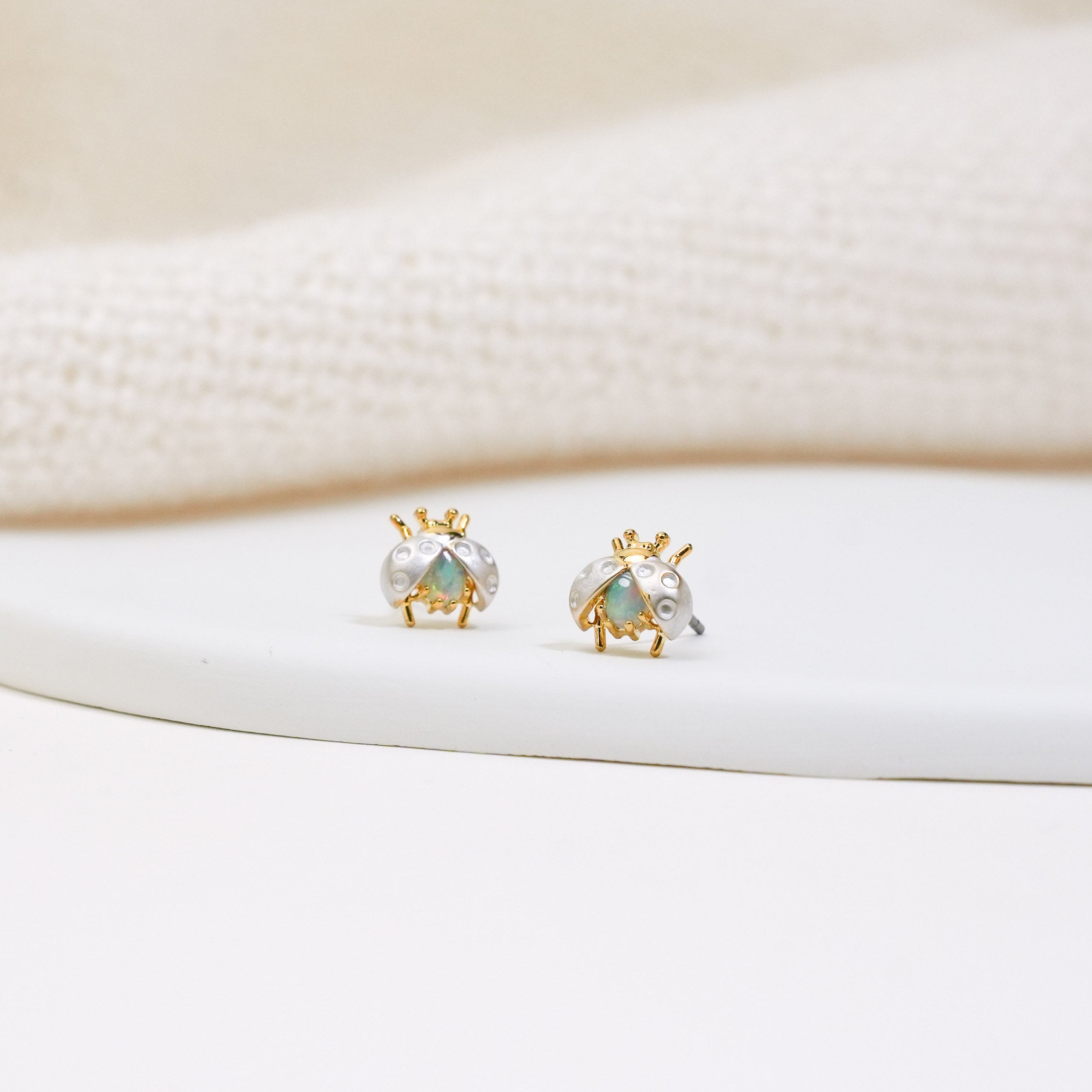 Opal Ladybug Studs
