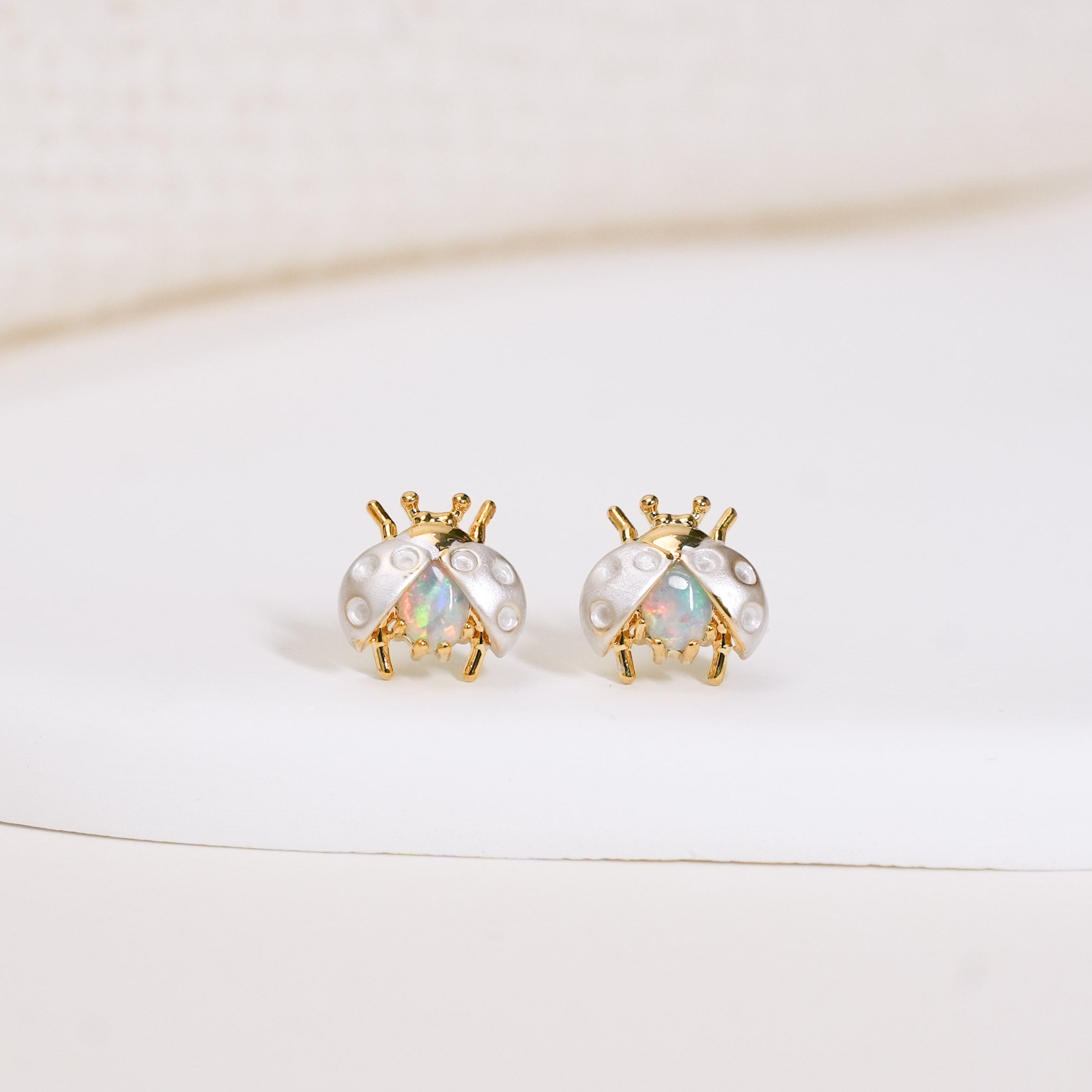 Opal Ladybug Studs