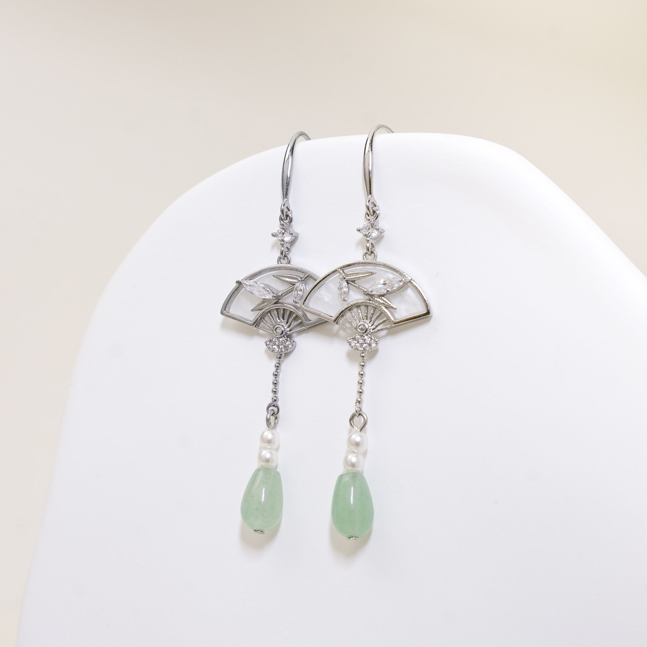 Imitation Jade Fan Earrings