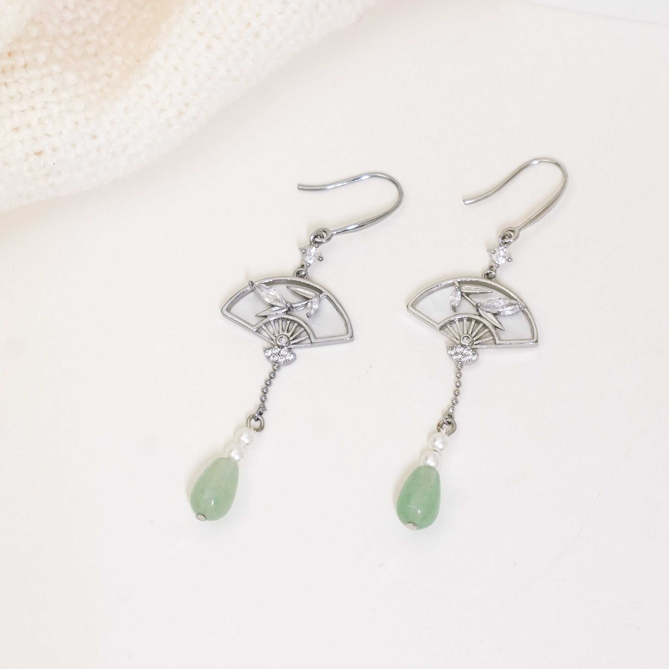 Imitation Jade Fan Earrings
