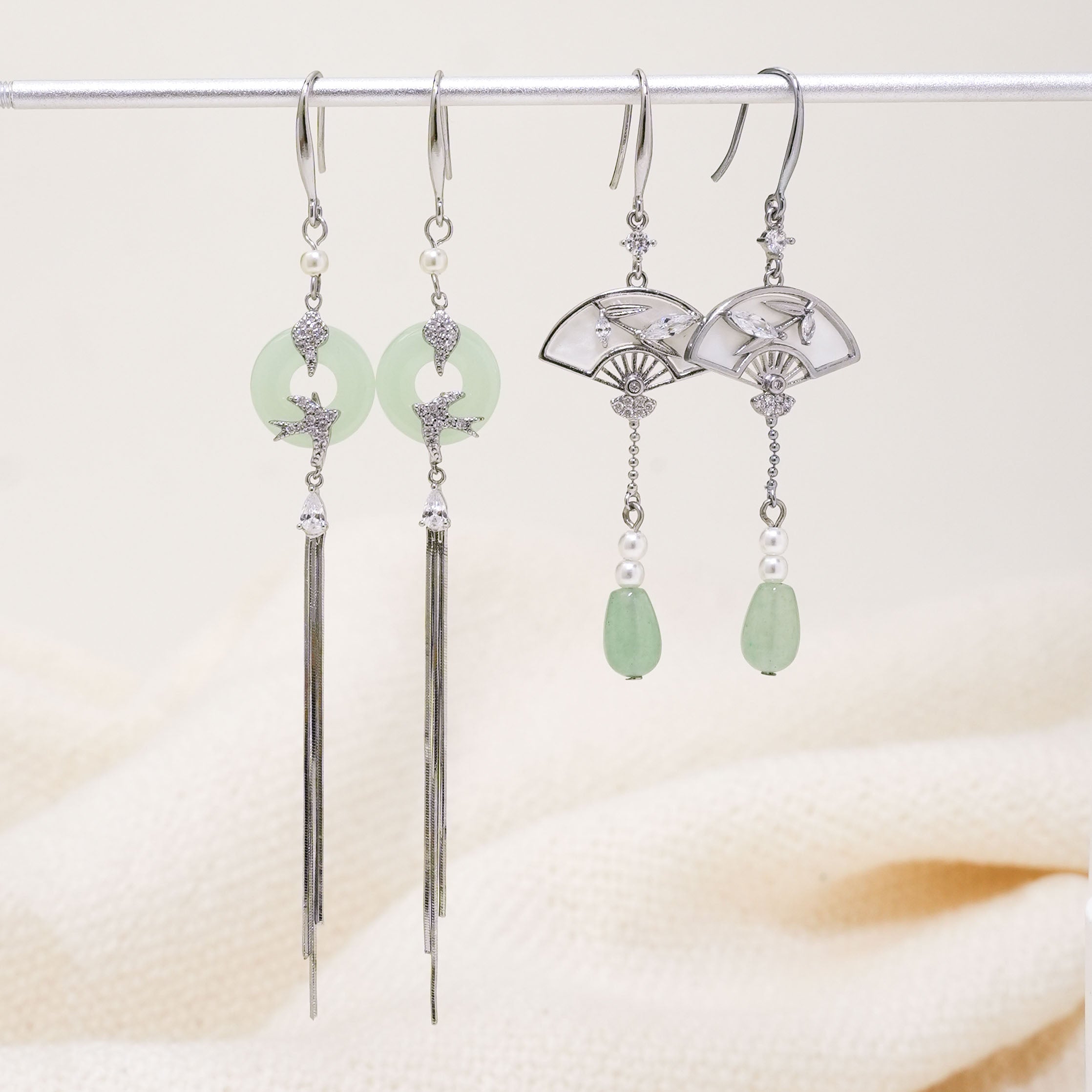 Imitation Jade Fan Earrings