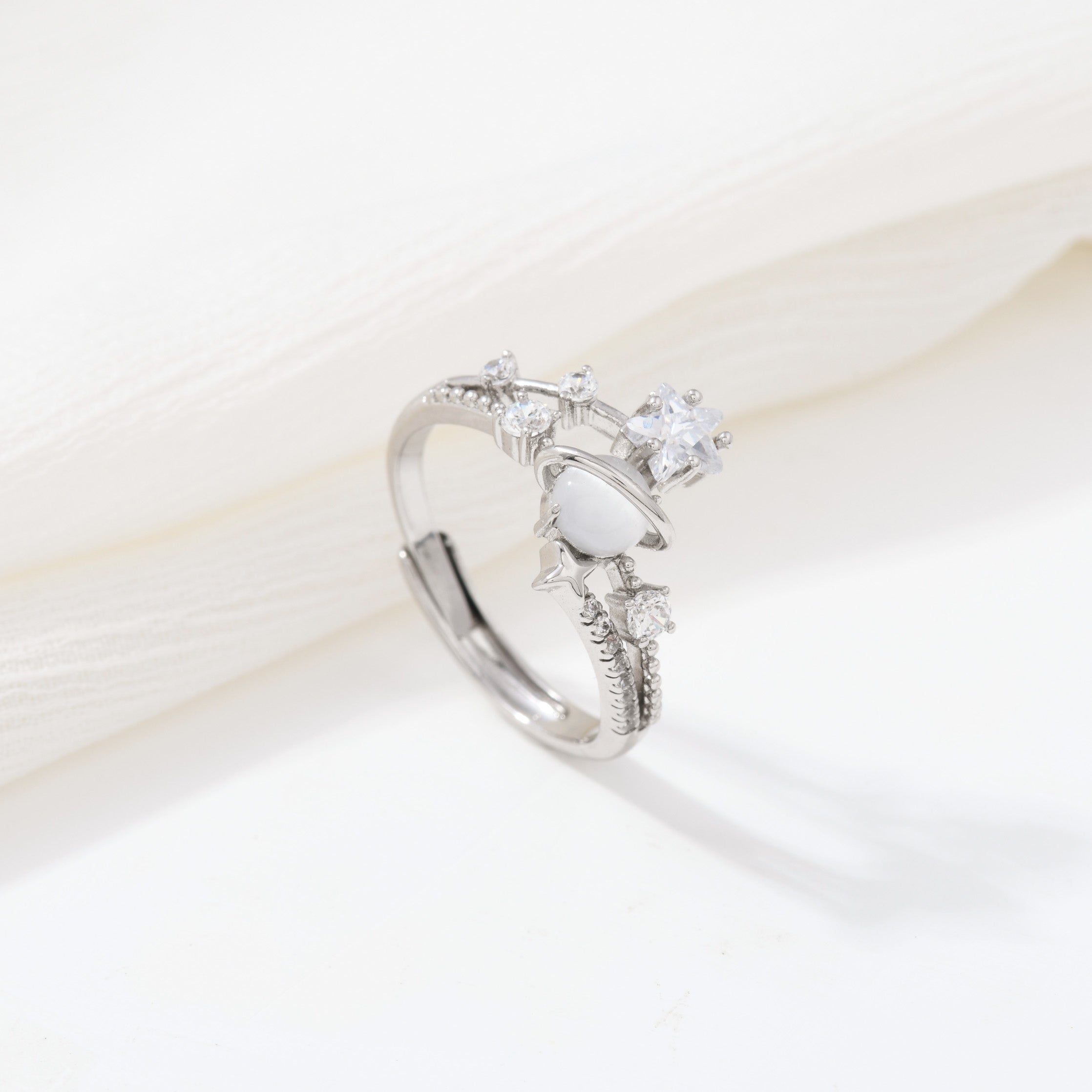Glimmering Silver Galaxy Ring