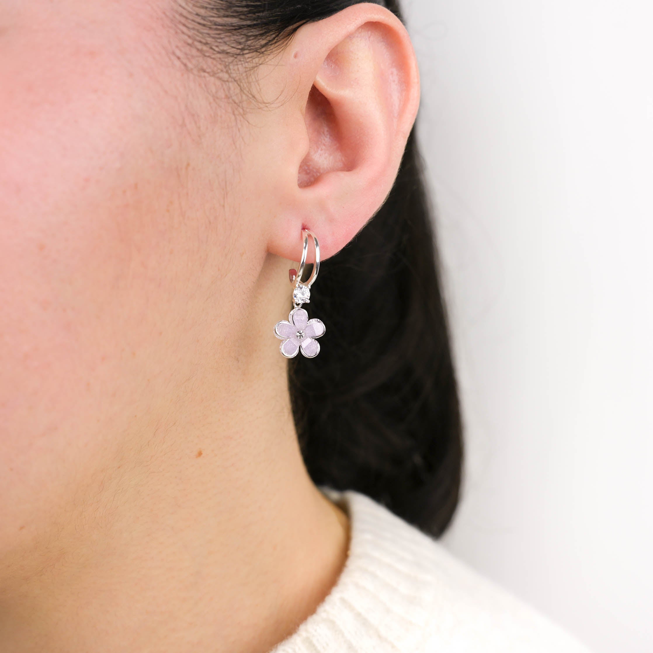 Crystal Purple Flower Earrings