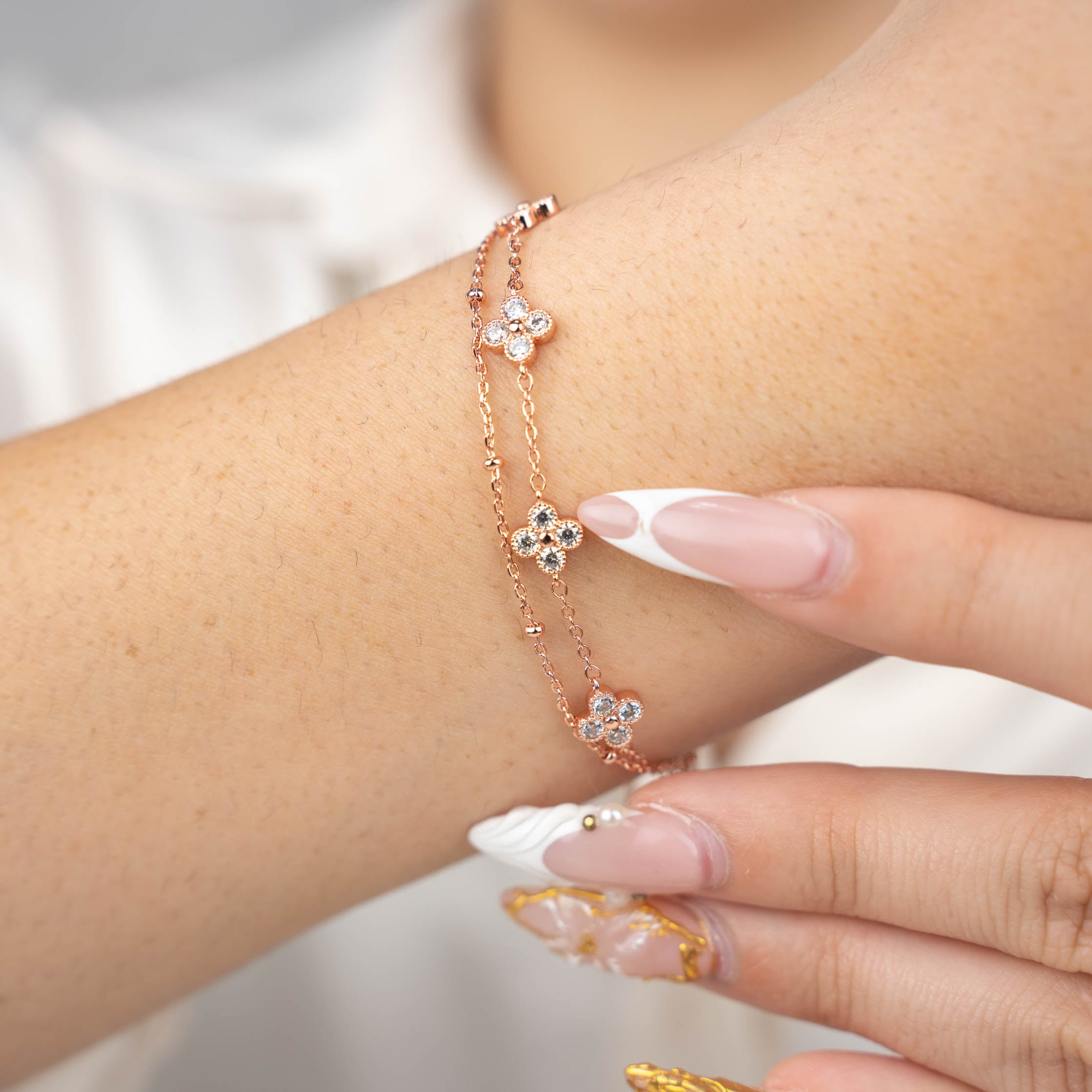 Blushing Meadow Clover Bracelet