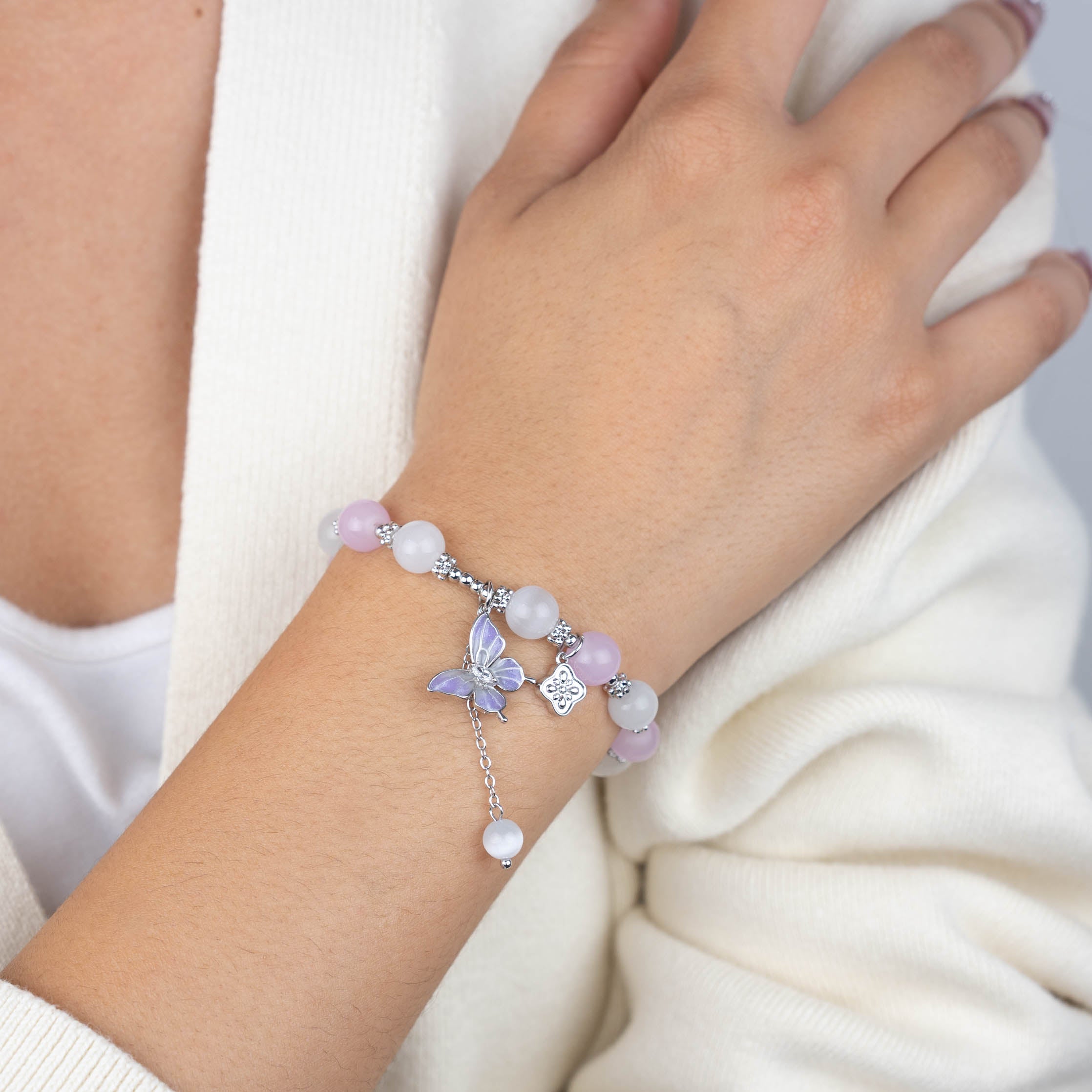 Purple Butterfly Beaded Bracelet