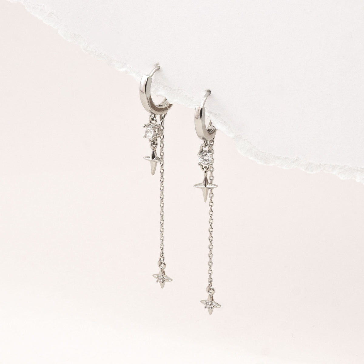 Silver twin stars hoops – on white background