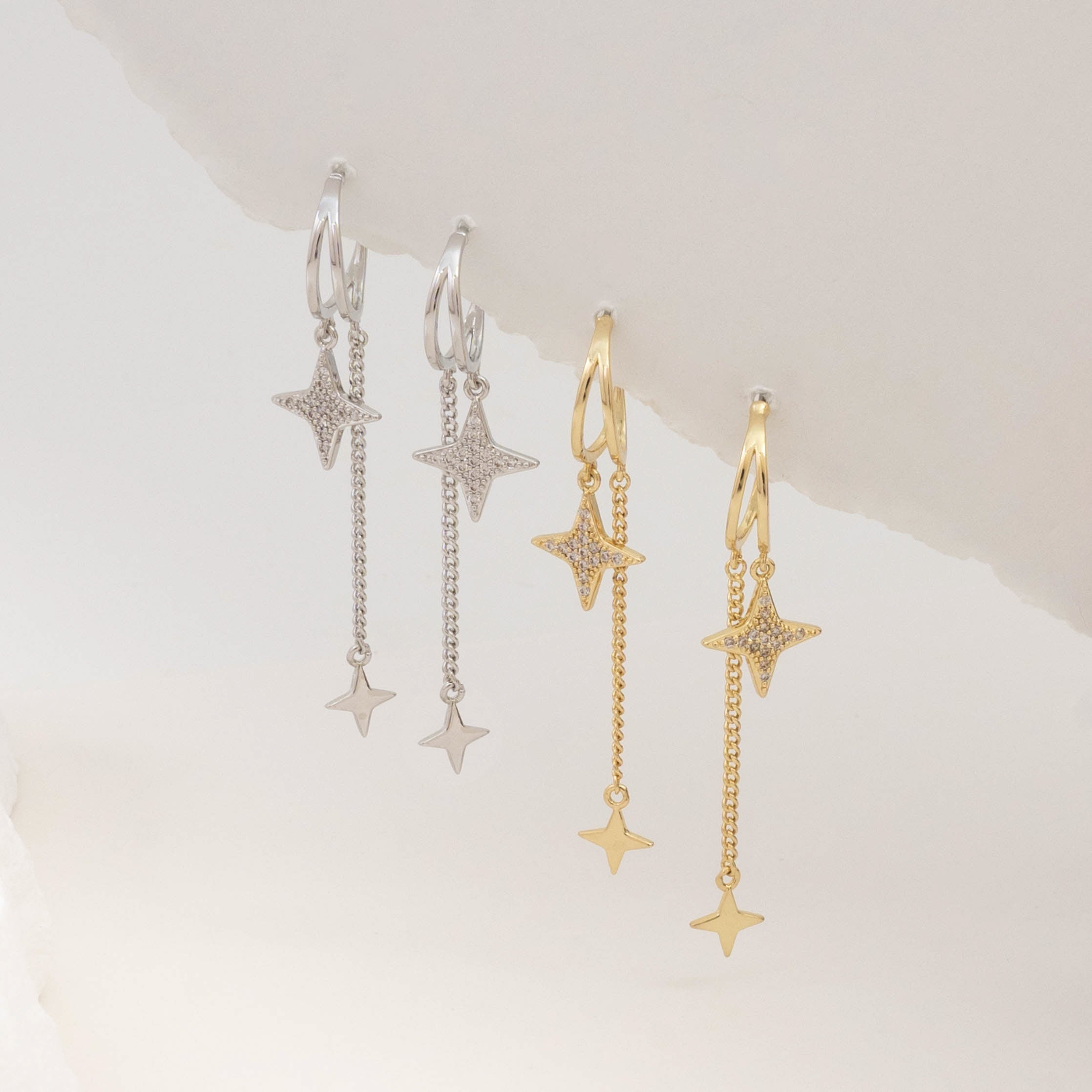 Silver Dangling Star Earrings