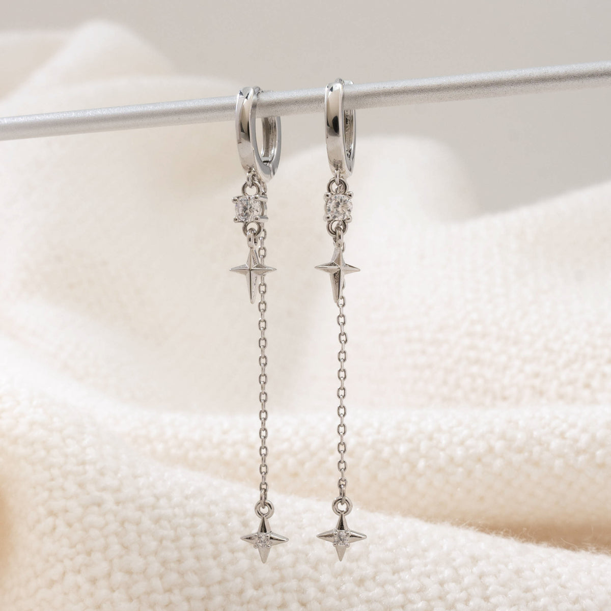 Silver twin stars hoops – alternate angle