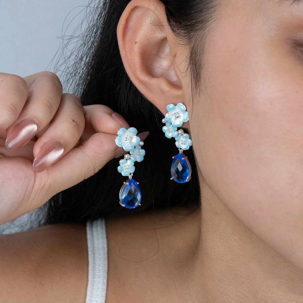 Blue Moon Flower Bloom Earrings
