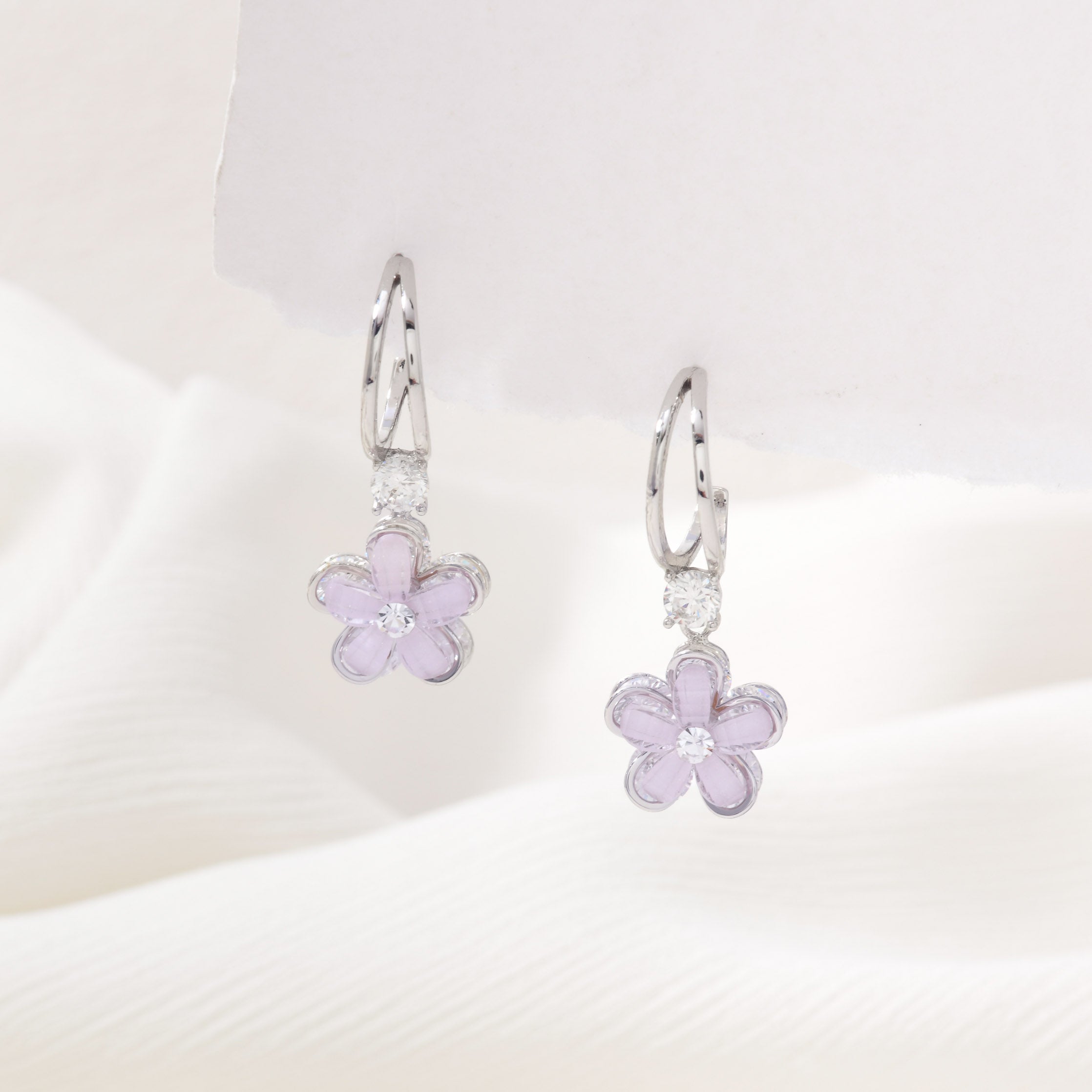Crystal Purple Flower Earrings
