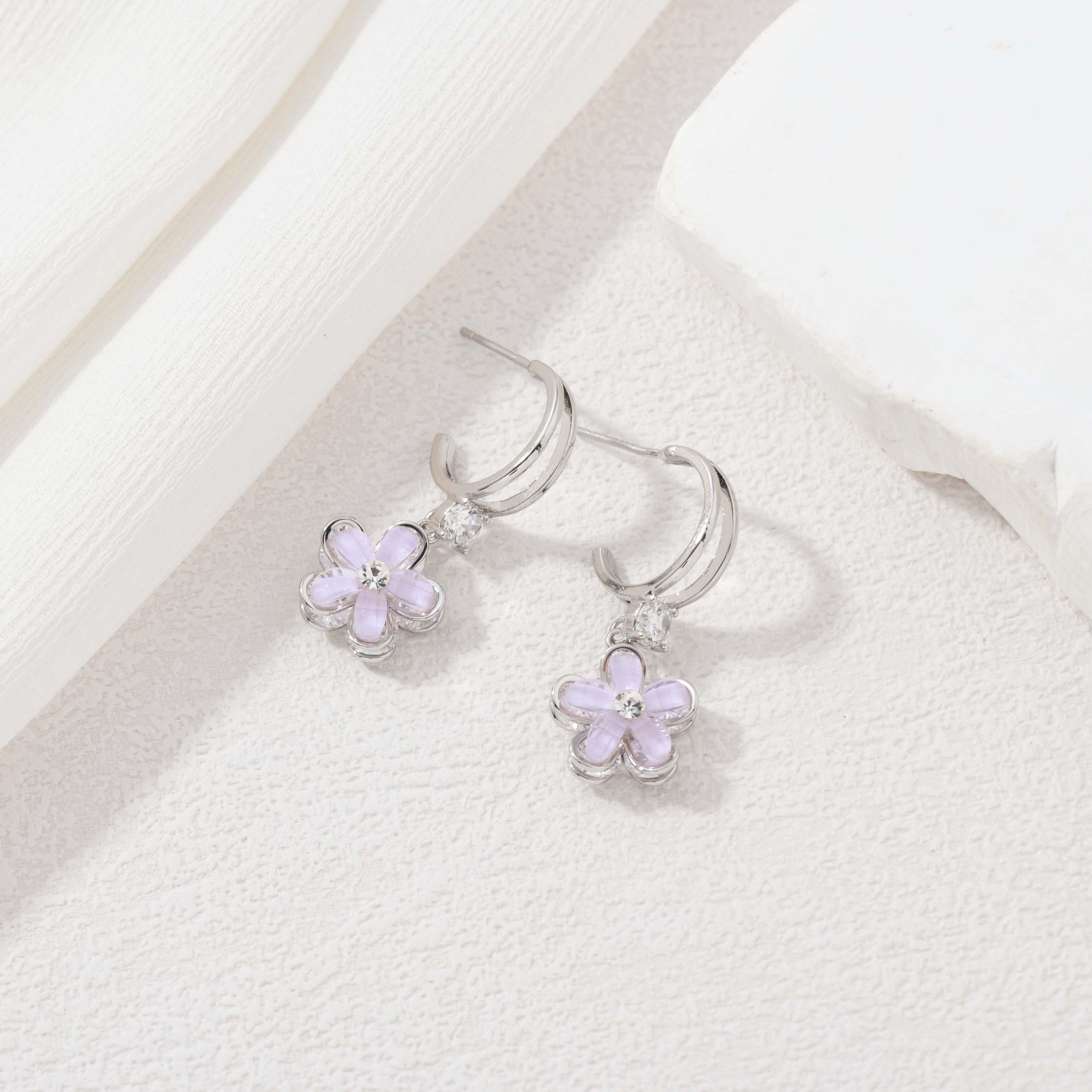 Crystal Purple Flower Earrings