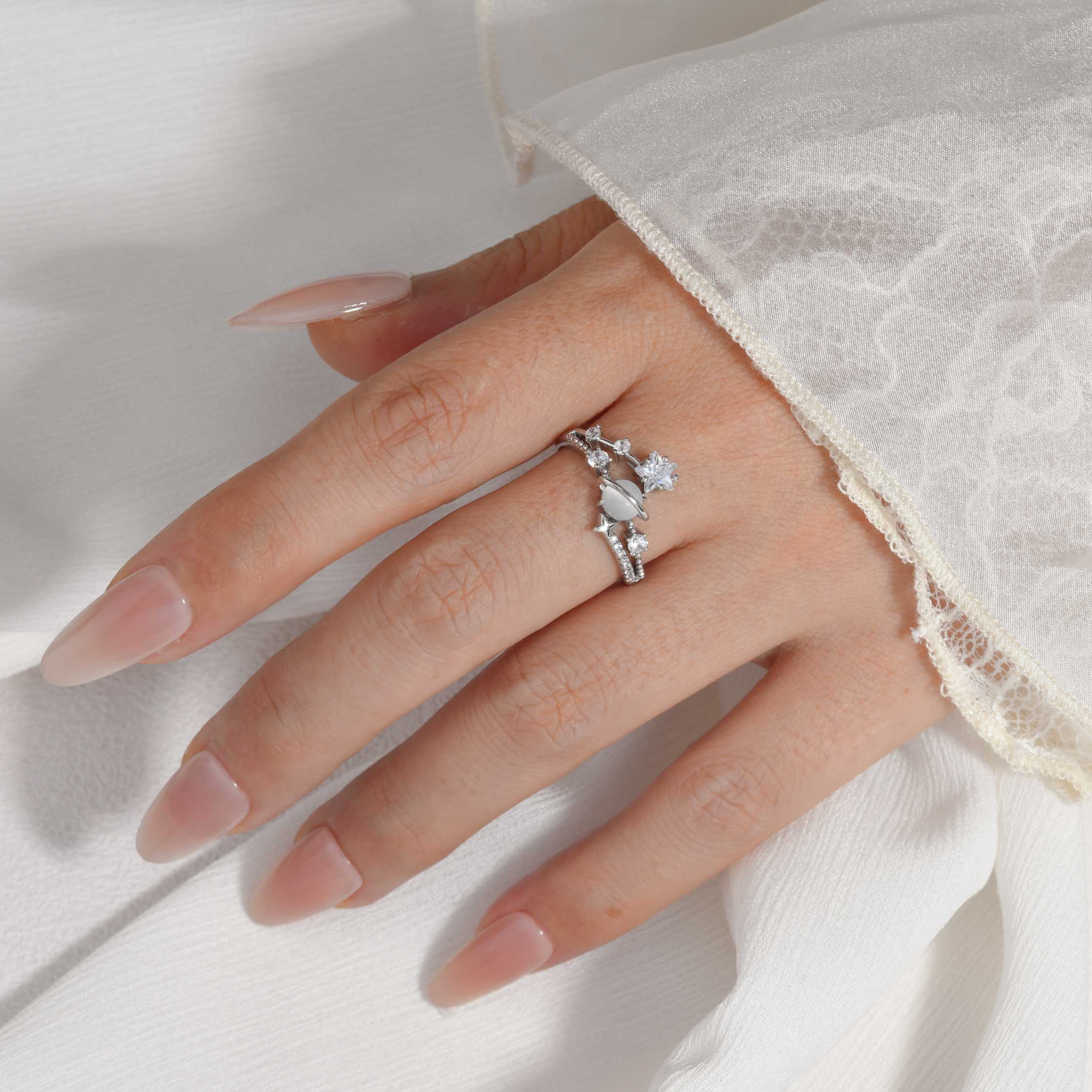Glimmering Silver Galaxy Ring