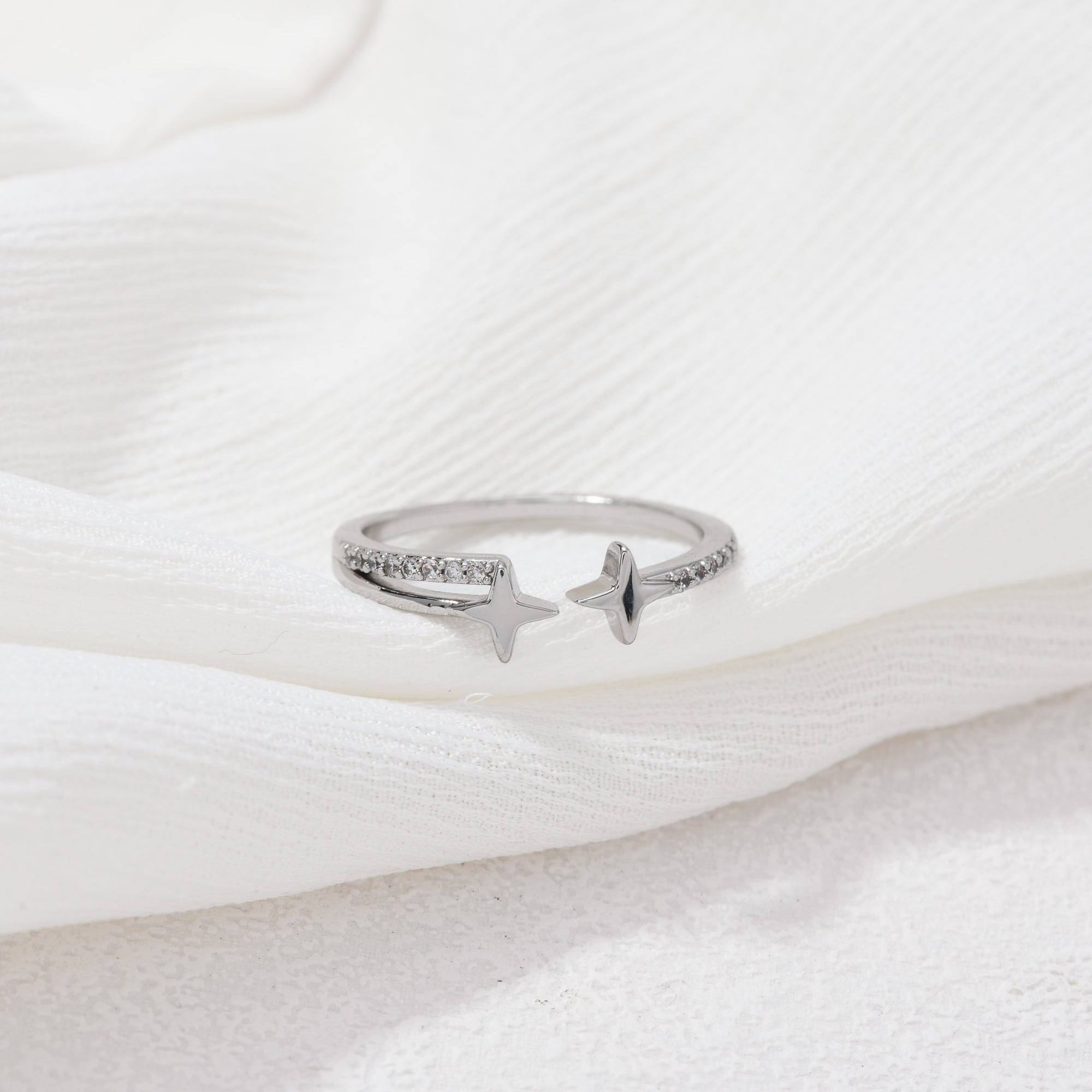 Silver Twin Stars Ring