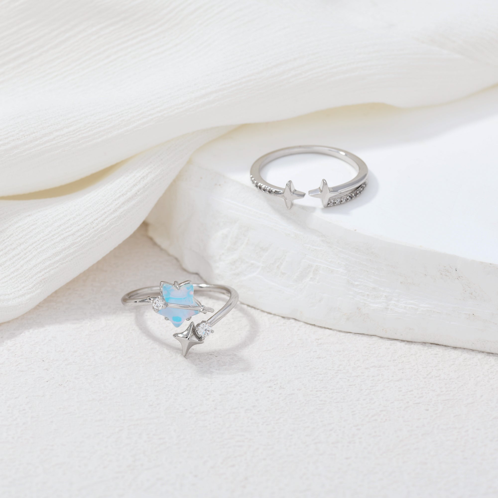Silver Twin Stars Ring