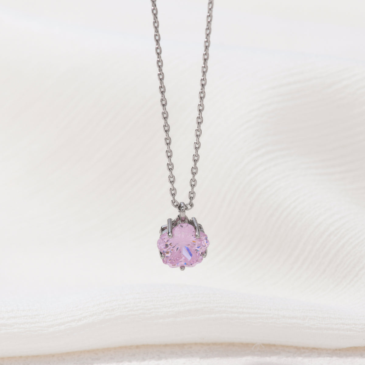 Silver cherry blossom gem necklace – alternate angle