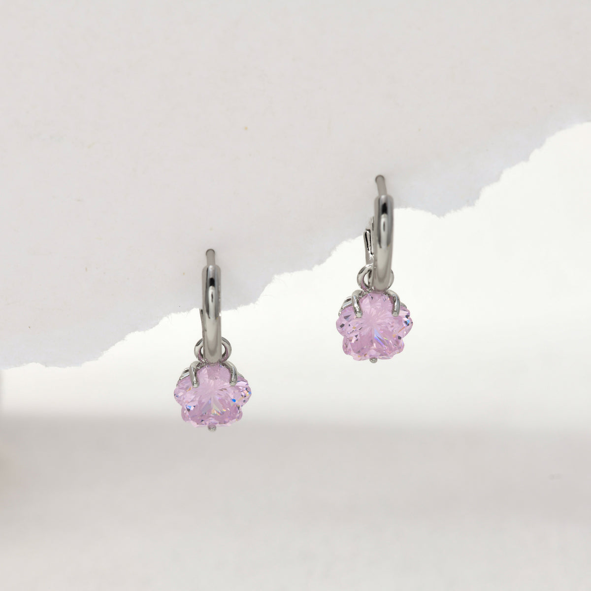 Silver cherry blossom gem hoops – alternate angle