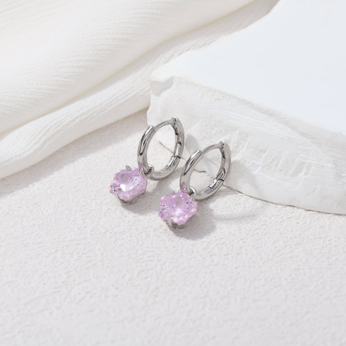 Silver cherry blossom gem hoops – alternate angle
