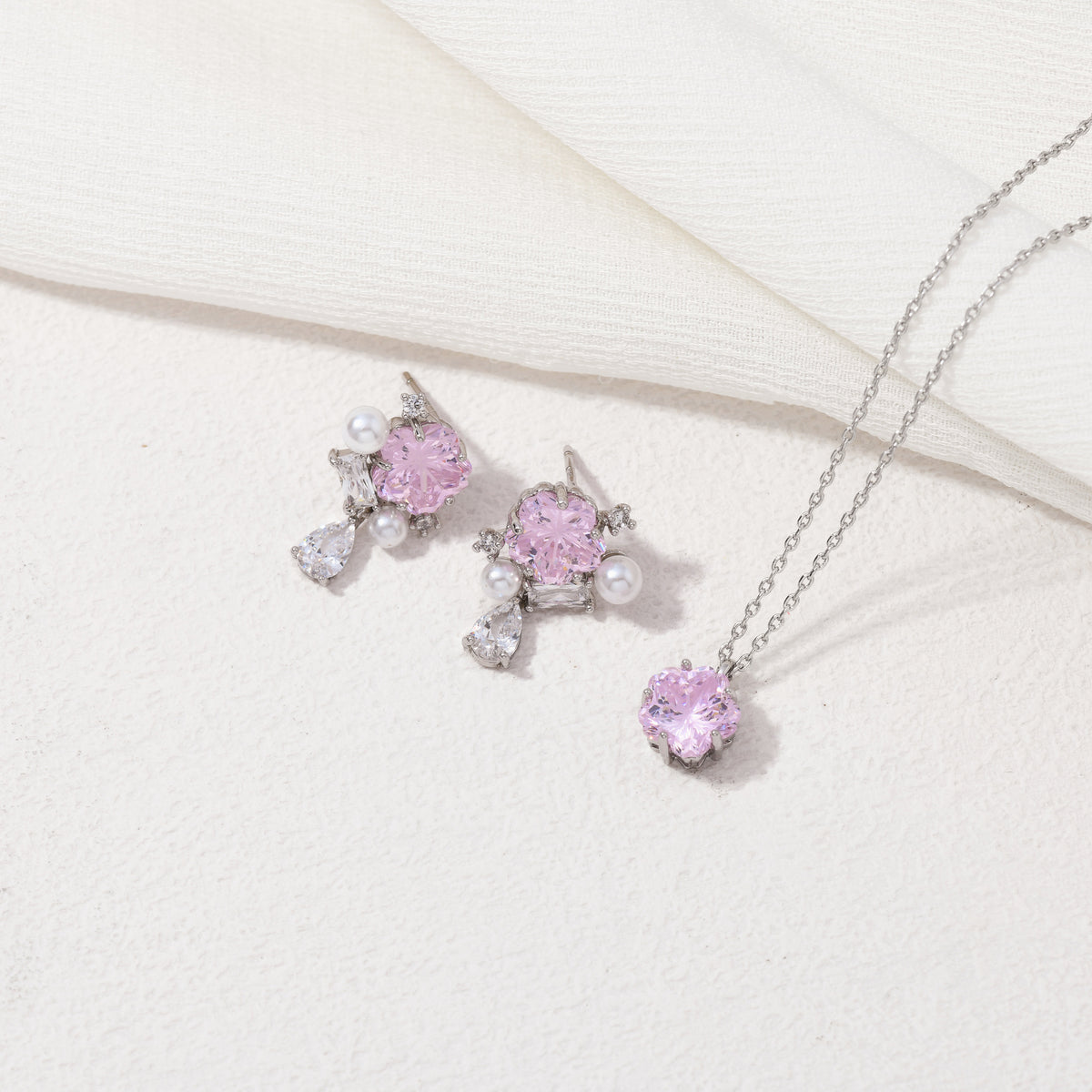 Silver cherry blossom gem studs – alternate angle