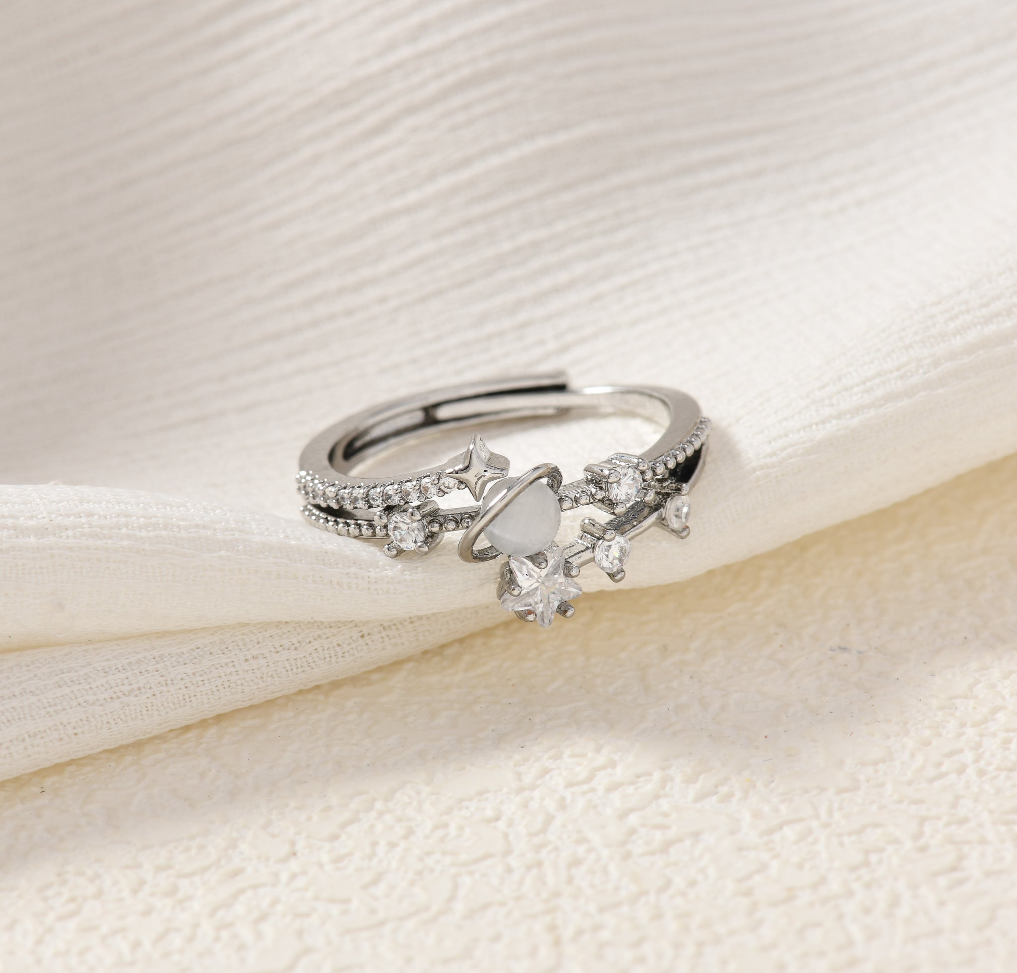 Glimmering Silver Galaxy Ring
