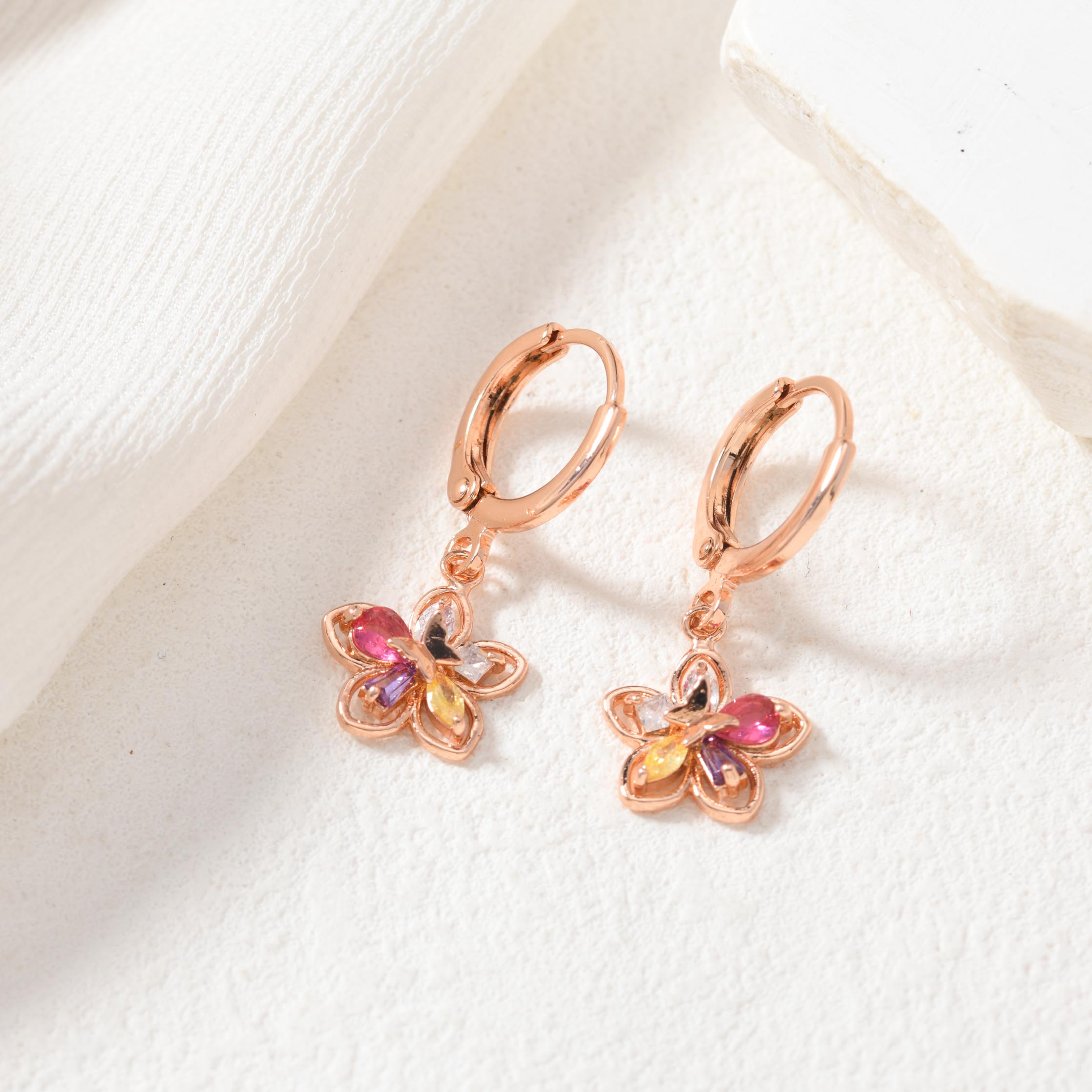 Rose Gold Crystal Flower Hoop Earrings