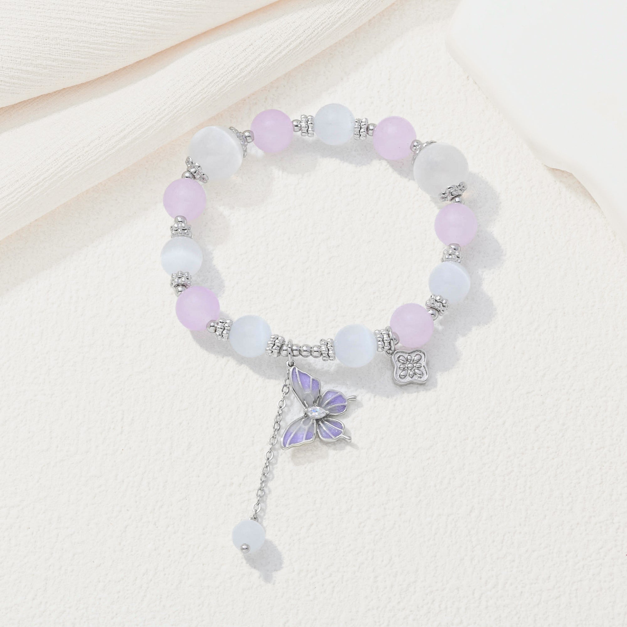 Purple Butterfly Beaded Bracelet