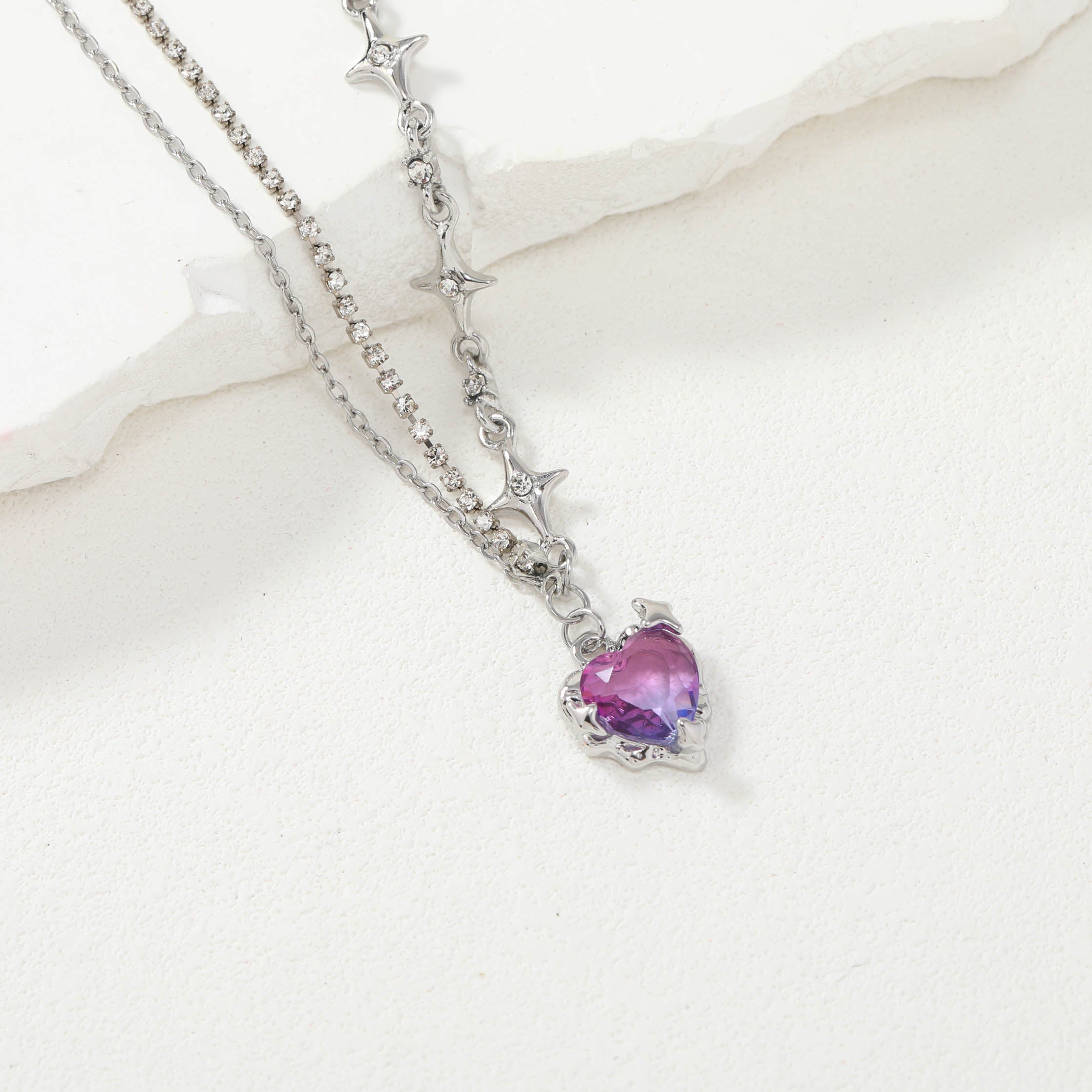 Purple Heart Stars Necklace
