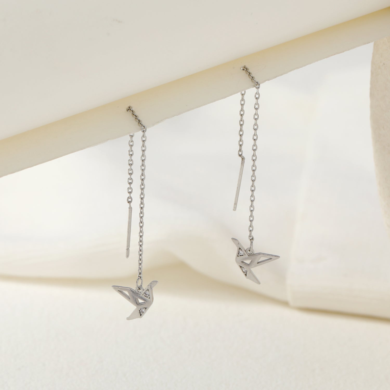 Silver Paper Crane Earrings