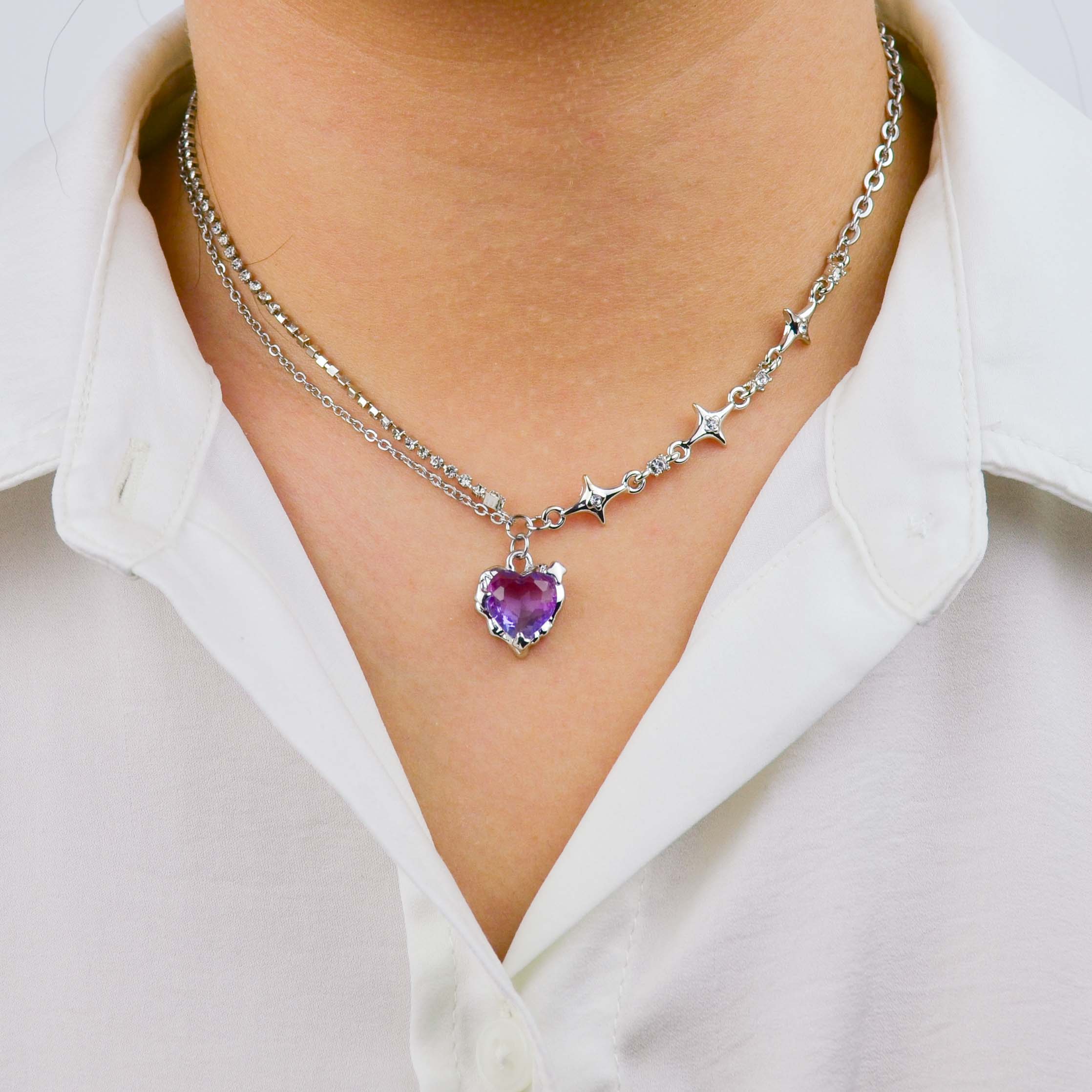 Purple Heart Stars Necklace
