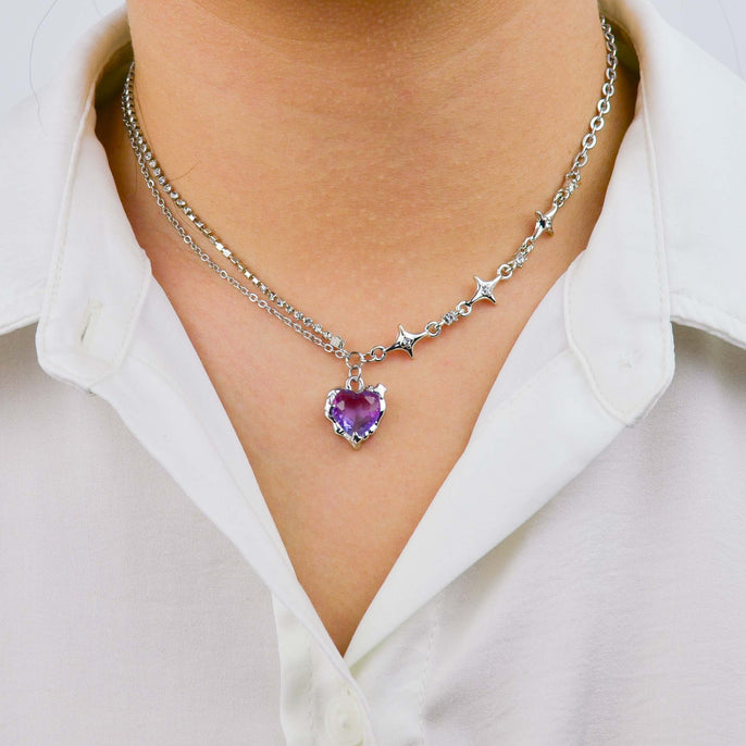 Purple Heart Stars Necklace