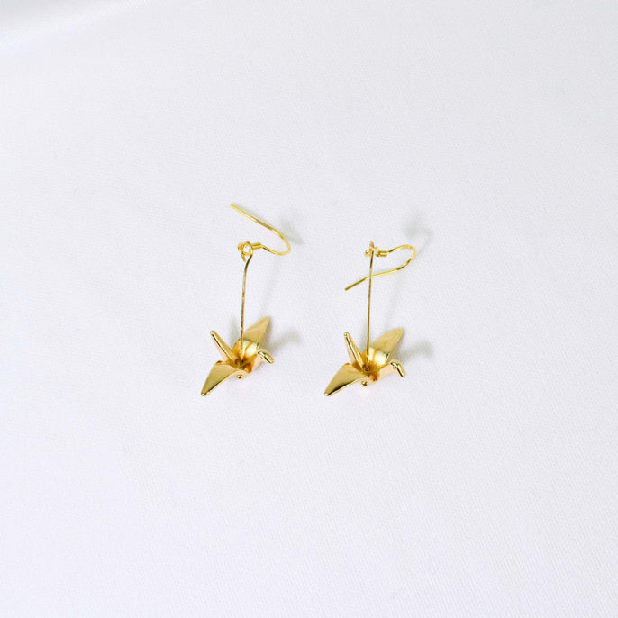 Gold 3D Paper Crane Earrings