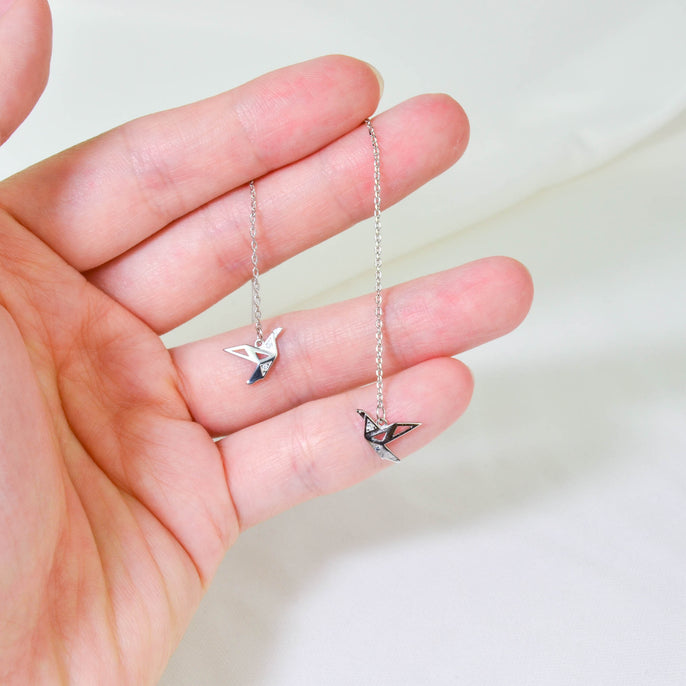 Silver Paper Crane Earrings
