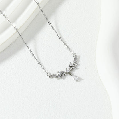 Silver Leaf Crystal Necklace