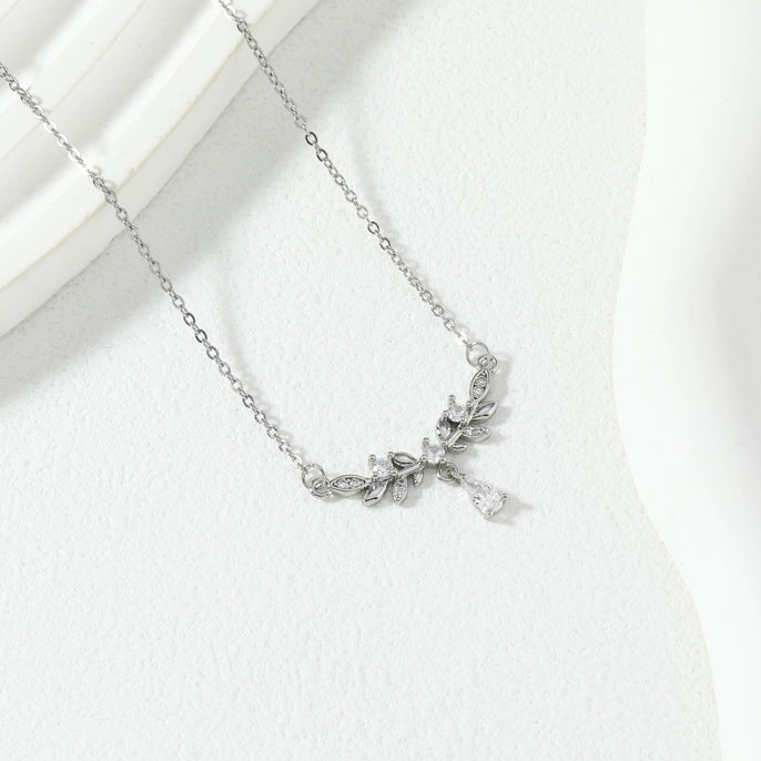 Silver Leaf Crystal Necklace