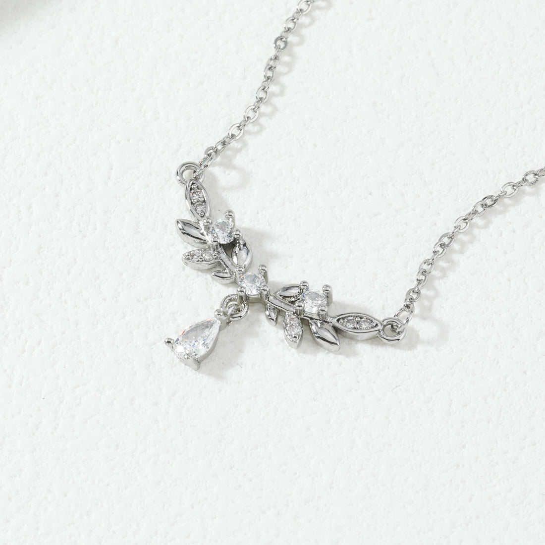 Silver Leaf Crystal Necklace