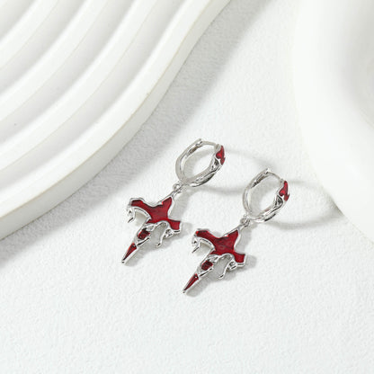 Sliver Red Cross Earring