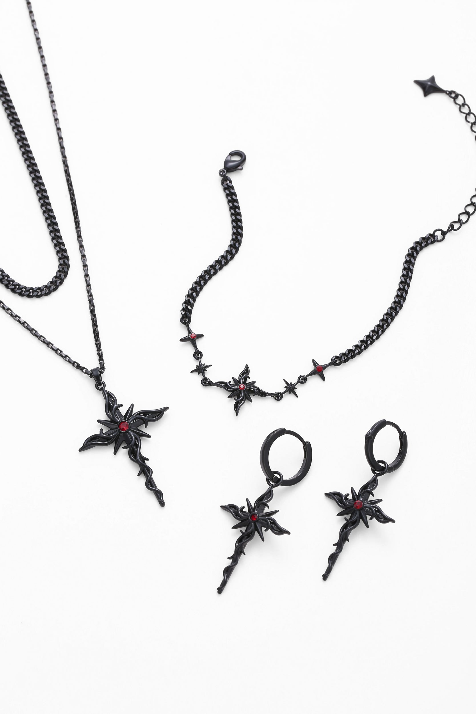 Black mythic earrings – alternate angle