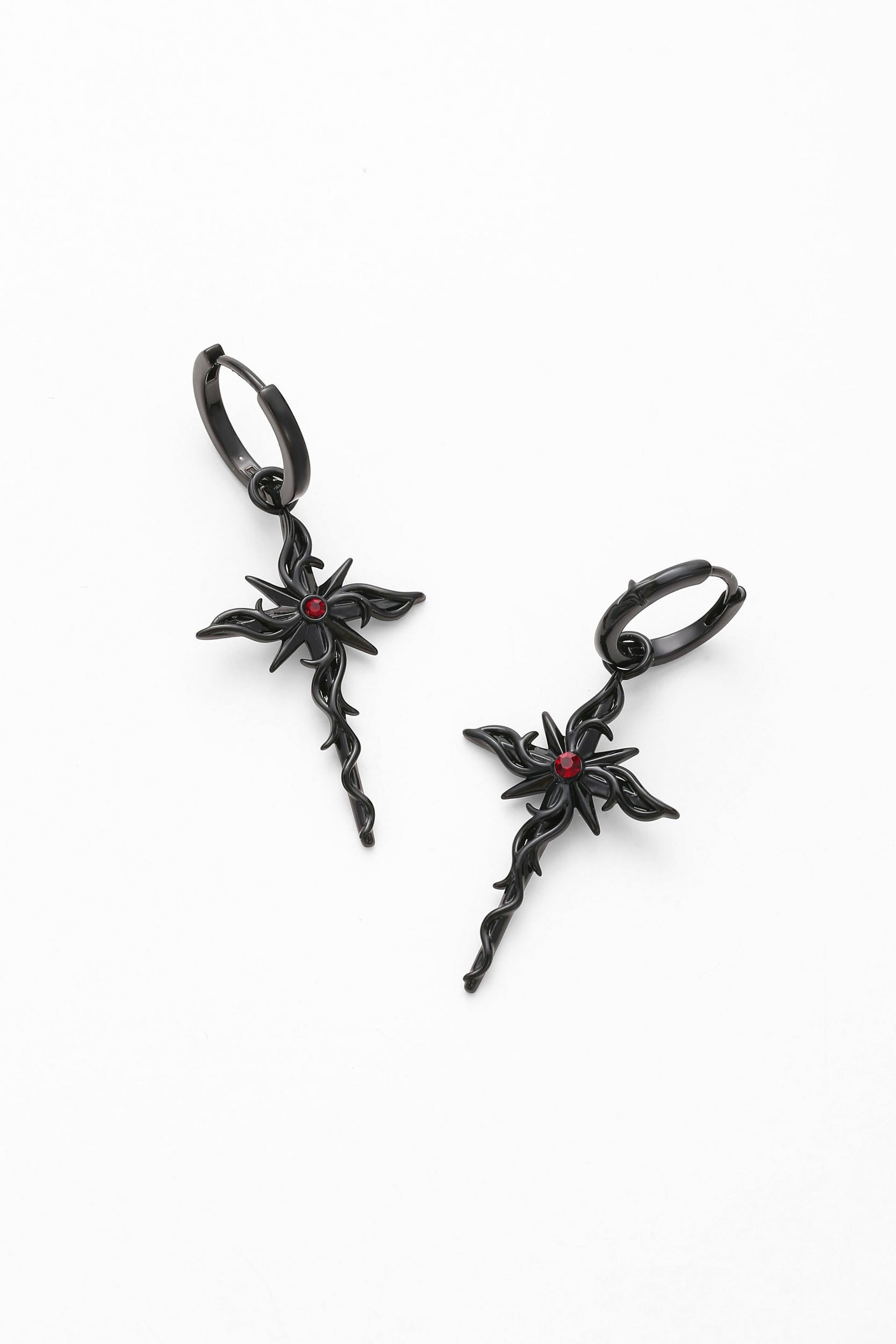 Black mythic earrings – alternate angle