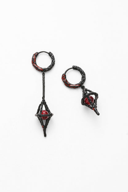 Black dungeon lantern earrings – alternate angle