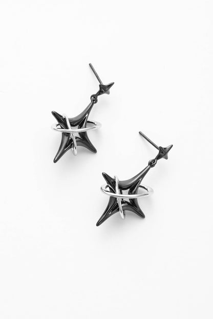 Black orbit earrings – alternate angle