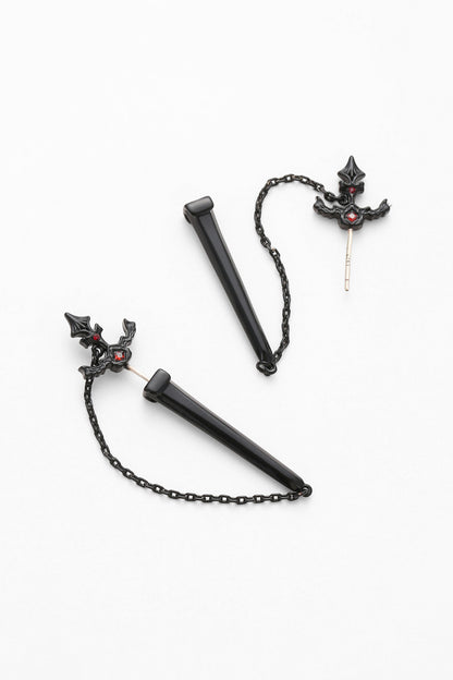 Black grimm earrings – alternate angle