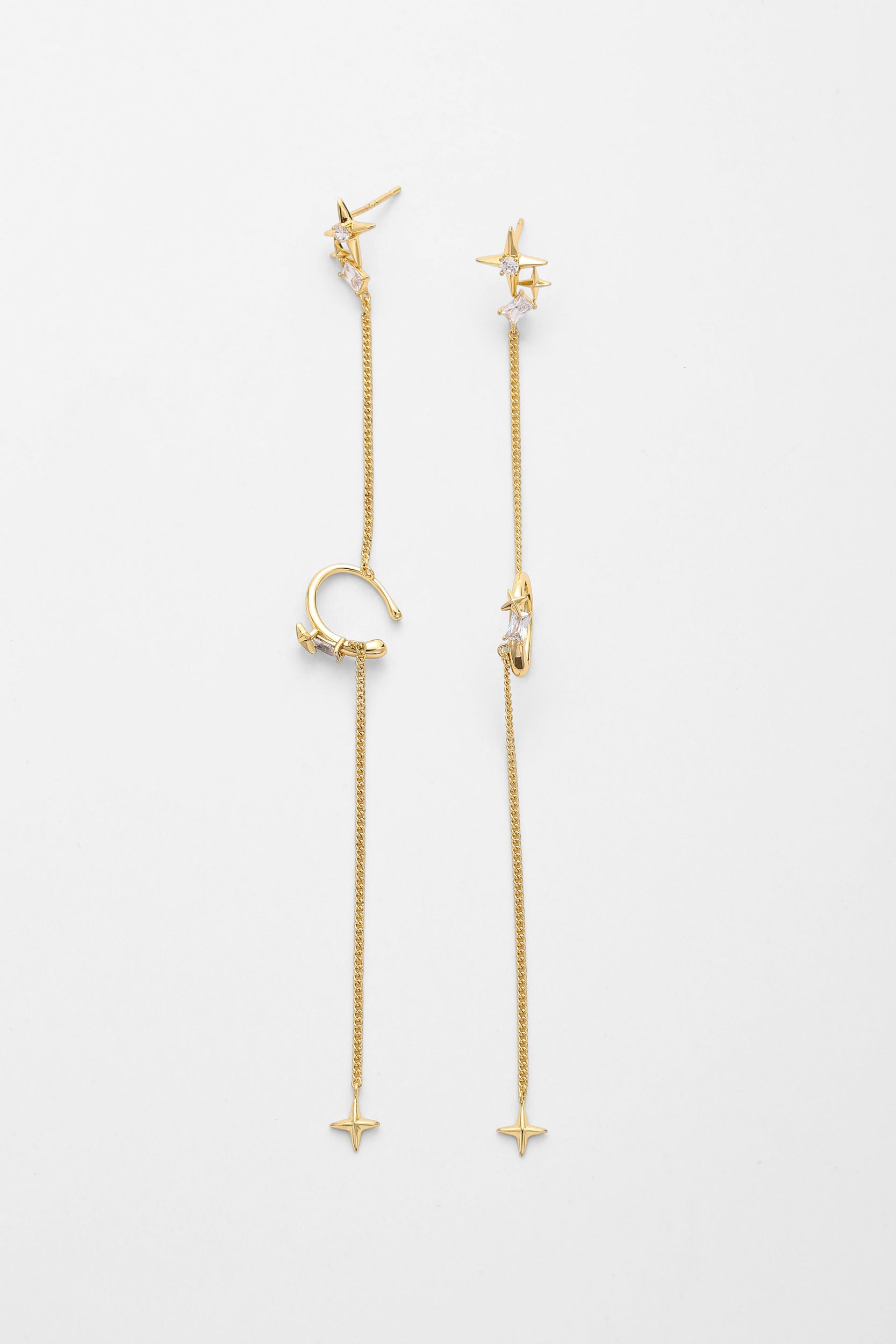 Gold celestial chain ear cuff earrings – detail view