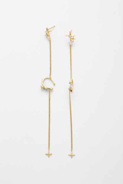 Gold celestial chain ear cuff earrings – detail view