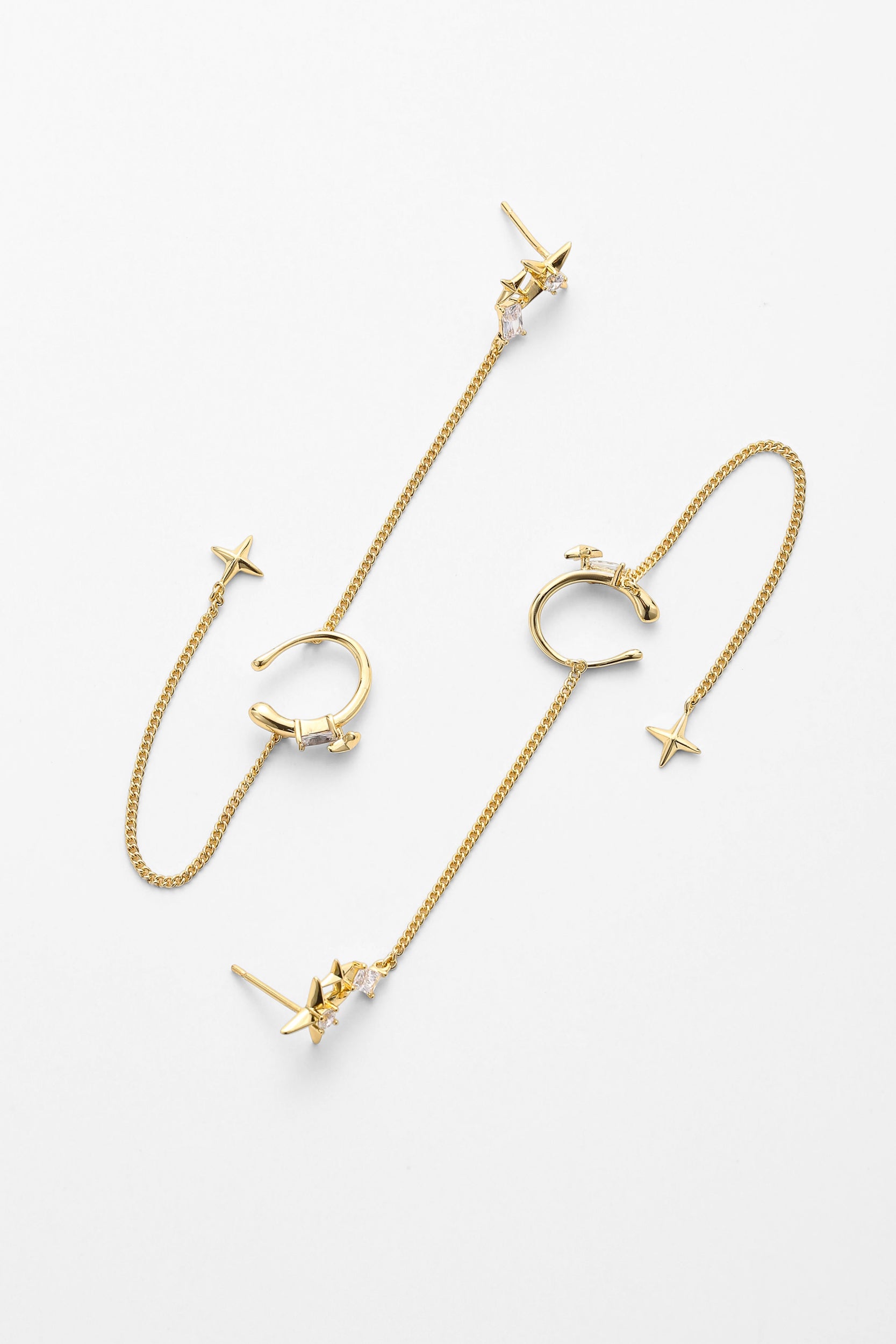 Gold celestial chain ear cuff earrings – alternate angle