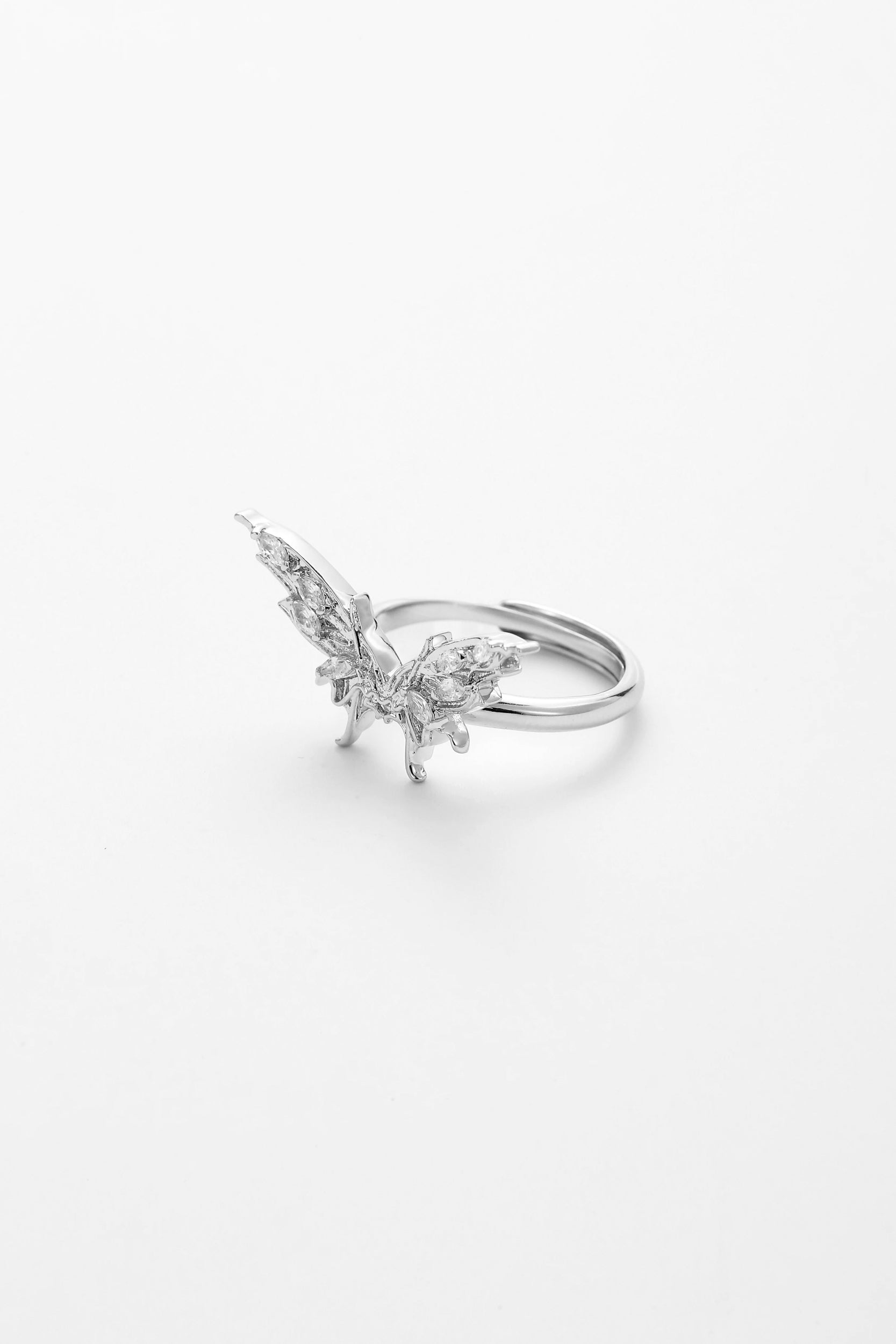 Silver papillon ring – alternate angle