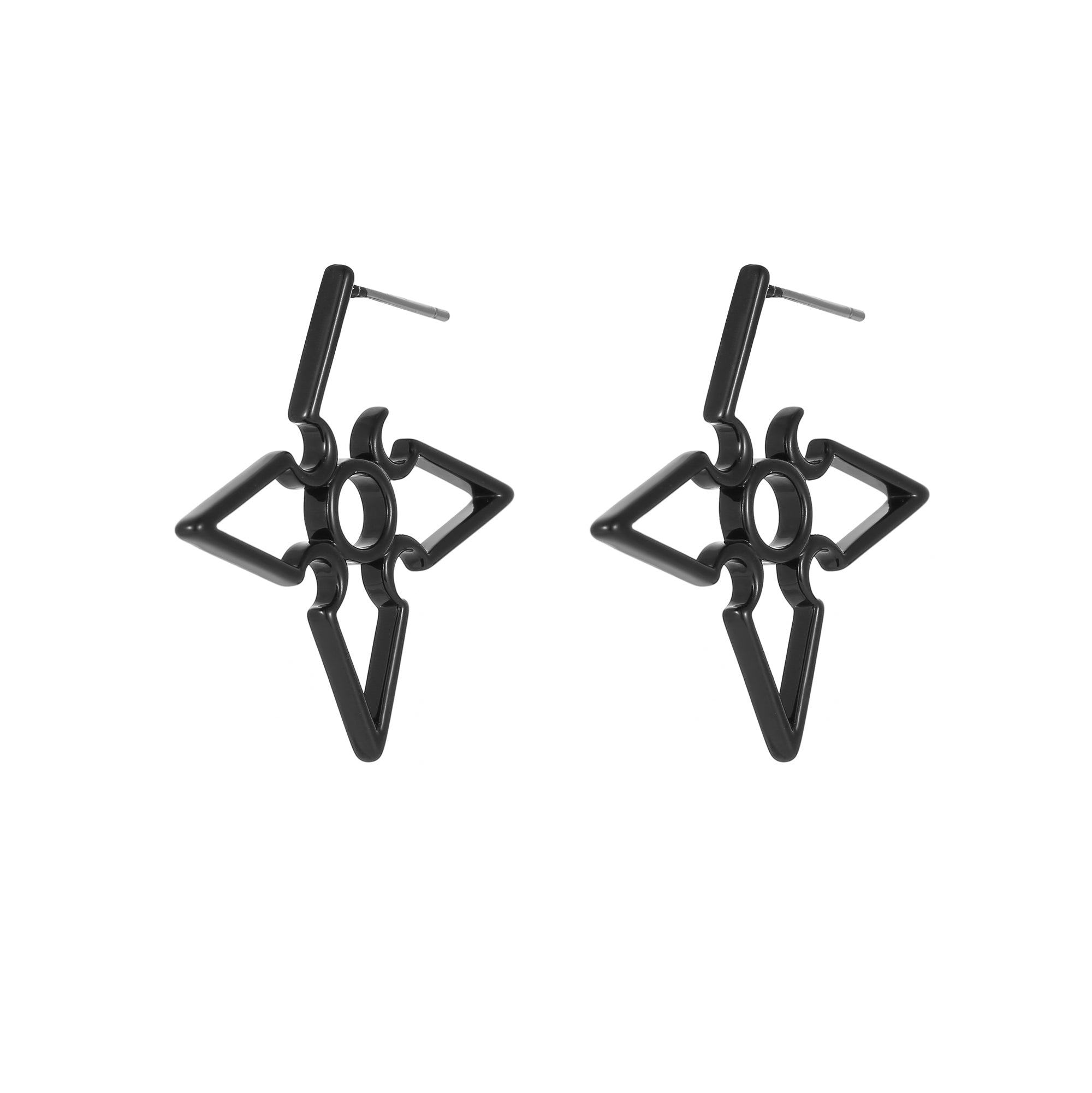 Black kage earrings – alternate angle