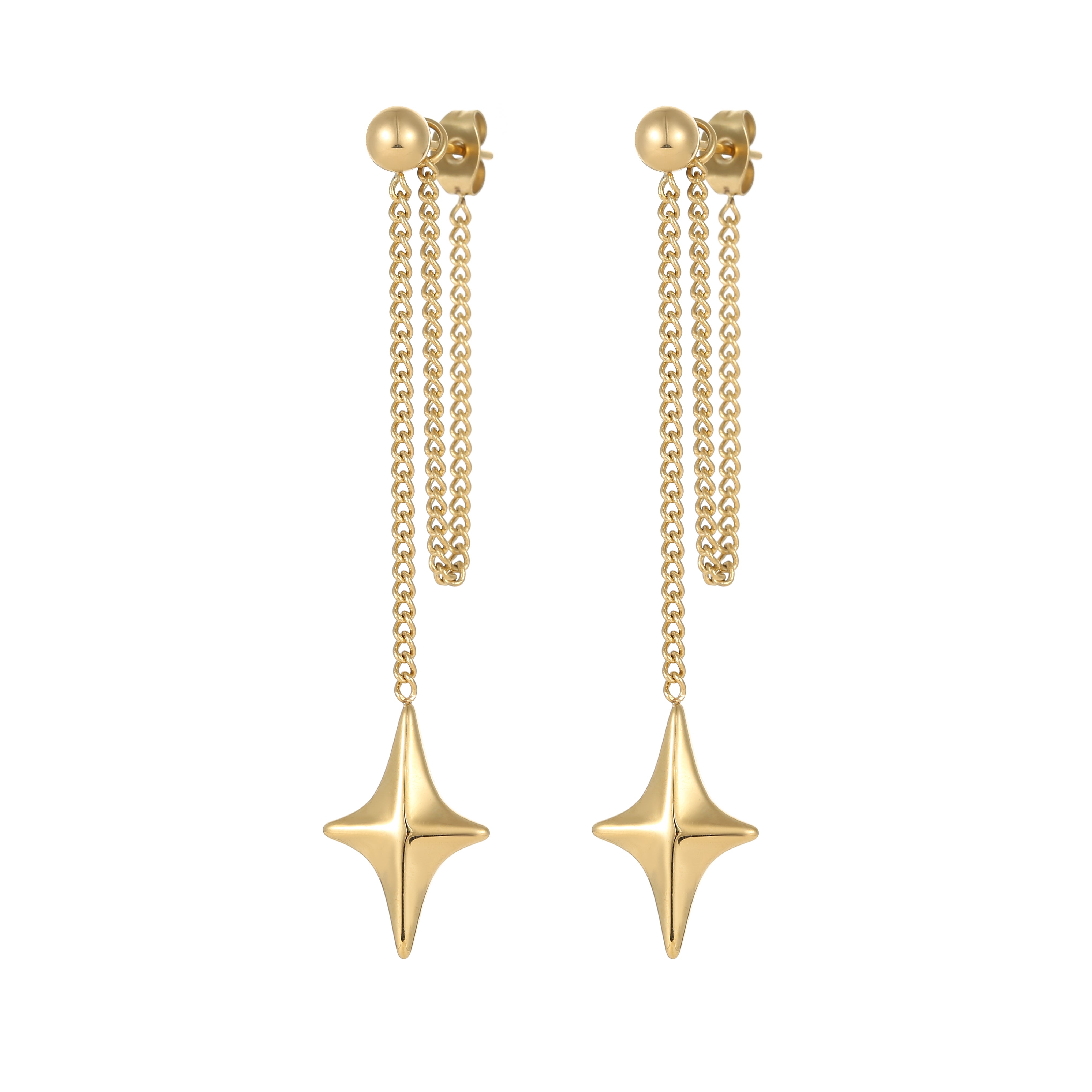 Gold asteri earrings – on white background