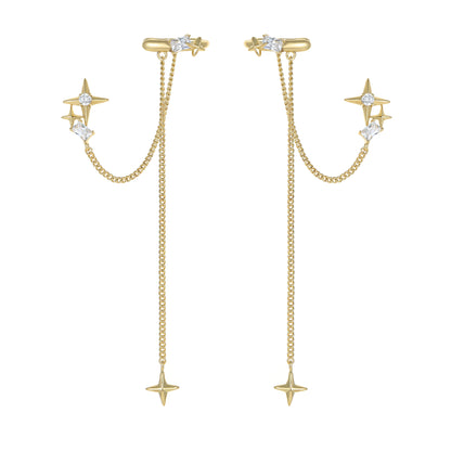 Gold celestial chain ear cuff earrings – on white background